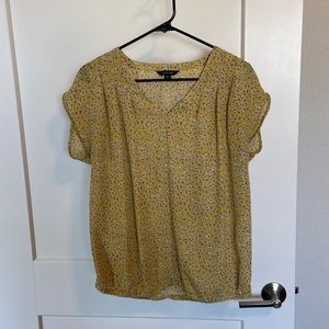 Land’s End yellow blouse with small blue floral print